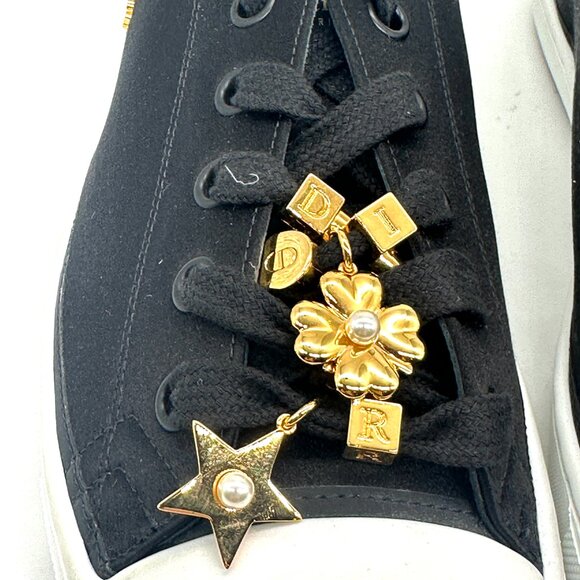 DIOR Lucky Charms Signature Satin Low Top Flat Sneakers Trainers Black - Picture 6 of 15